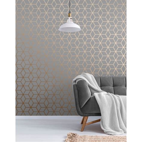 house of alice cubic shimmer metallic wallpaper grey copper|HOUSE OF ALICE Cubic Shimmer Metallic Wallpaper Grey Copper.